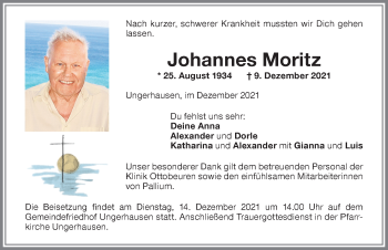 Traueranzeige von Johannes Moritz von Memminger Zeitung