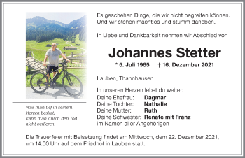 Traueranzeige von Johannes Stetter von Memminger Zeitung
