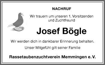 Traueranzeige von Josef Bögle von Memminger Zeitung