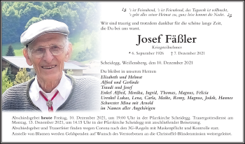 Traueranzeige von Josef Fäßler von Der Westallgäuer