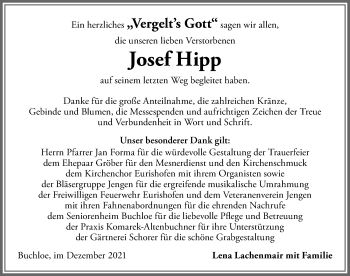 Traueranzeige von Josef Hipp von Allgäuer Zeitung, Kaufbeuren/Buchloe