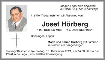 Traueranzeige von Josef Hörberg von Memminger Zeitung