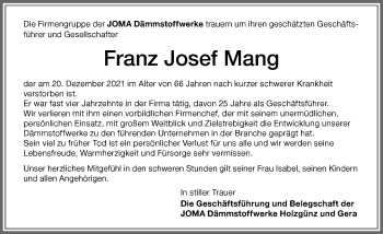 Traueranzeige von Josef Mang von Memminger Zeitung