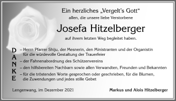 Traueranzeige von Josefa Hitzelberger von Allgäuer Zeitung, Marktoberdorf
