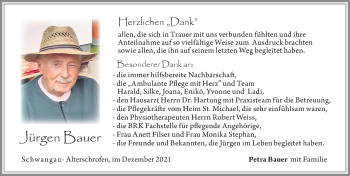 Traueranzeige von Jürgen Bauer von Allgäuer Zeitung, Füssen