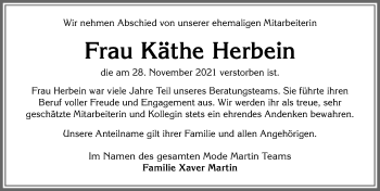 Traueranzeige von Käthe Herbein von Allgäuer Zeitung, Marktoberdorf