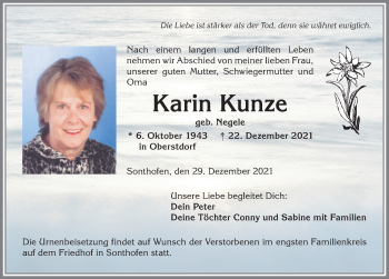 Traueranzeige von Karin Kunze von Allgäuer Anzeigeblatt