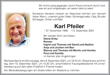 Traueranzeige von Karl Pfeiler von Memminger Zeitung