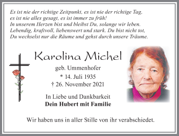 Traueranzeige von Karolina Michel von Allgäuer Zeitung, Marktoberdorf