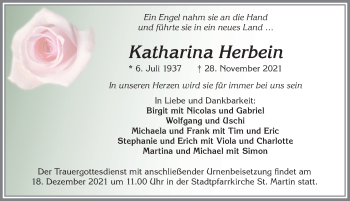 Traueranzeige von Katharina Herbein von Allgäuer Zeitung, Marktoberdorf