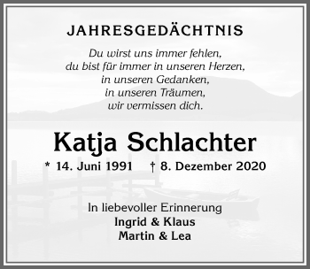 Traueranzeige von Katja Schlachter von Allgäuer Zeitung,Kempten