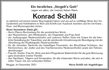 Traueranzeige von Konrad Schöll von Allgäuer Anzeigeblatt