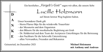 Traueranzeige von Lucille Holzmann von Allgäuer Zeitung, Marktoberdorf