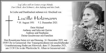 Traueranzeige von Lucille Holzmann von Allgäuer Zeitung, Marktoberdorf