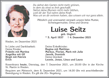 Traueranzeige von Luise Seitz von Allgäuer Zeitung, Kaufbeuren/Buchloe