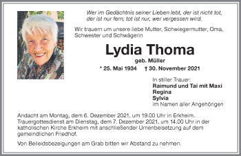 Traueranzeige von Lydia Thoma von Memminger Zeitung
