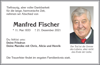 Traueranzeige von Manfred Fischer von Allgäuer Zeitung,Kempten