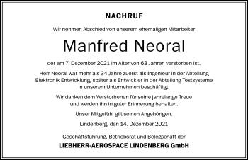 Traueranzeige von Manfred Neoral von Der Westallgäuer