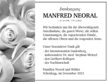 Traueranzeige von Manfred Neoral von Der Westallgäuer