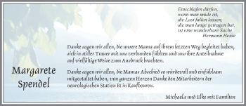 Traueranzeige von Margarete Spendel von Allgäuer Zeitung, Kaufbeuren/Buchloe