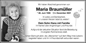 Traueranzeige von Maria Braumüller von Memminger Zeitung