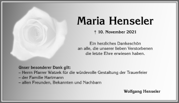 Traueranzeige von Maria Henseler von Allgäuer Zeitung,Kempten