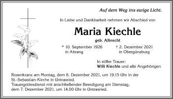 Traueranzeige von Maria Kiechle von Allgäuer Zeitung, Marktoberdorf