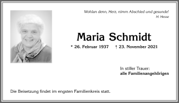 Traueranzeige von Maria Schmidt von Allgäuer Anzeigeblatt