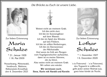 Traueranzeige von Maria Schulze von Allgäuer Zeitung, Füssen