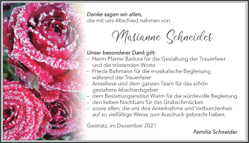 Traueranzeige von Marianne Schneider von Der Westallgäuer