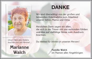 Traueranzeige von Marianne Walch von Allgäuer Zeitung,Kempten