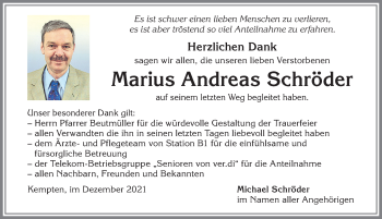 Traueranzeige von Marius Andreas Schröder von Allgäuer Zeitung,Kempten