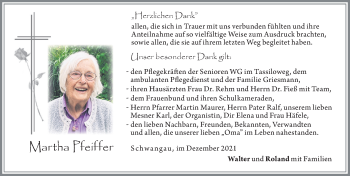 Traueranzeige von Martha Pfeiffer von Allgäuer Zeitung, Füssen