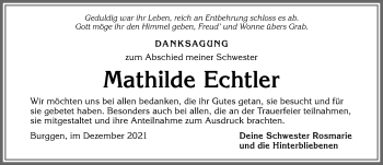 Traueranzeige von Mathilde Echtler von Allgäuer Zeitung, Marktoberdorf