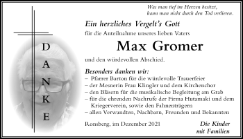 Traueranzeige von Max Gromer von Allgäuer Zeitung, Marktoberdorf