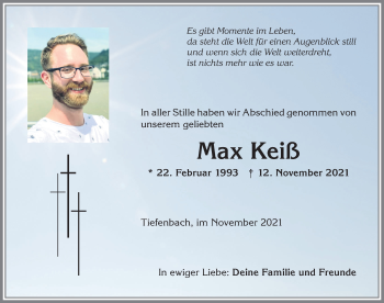 Traueranzeige von Max Keiß von Allgäuer Anzeigeblatt