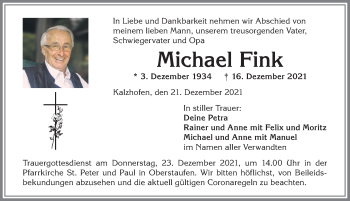 Traueranzeige von Michael Fink von Allgäuer Anzeigeblatt
