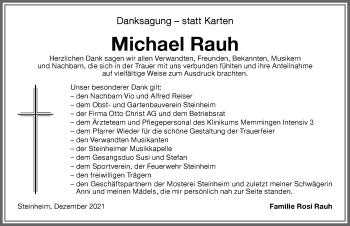 Traueranzeige von Michael Rauh von Memminger Zeitung