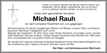 Traueranzeige von Michael Rauh von Memminger Zeitung