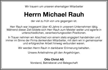 Traueranzeige von Michael Rauh von Memminger Zeitung