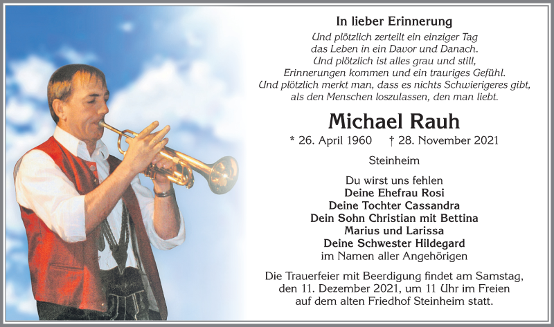  Traueranzeige für Michael Rauh vom 09.12.2021 aus Memminger Zeitung