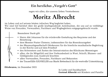 Traueranzeige von Moritz Albrecht von Memminger Zeitung