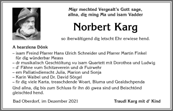 Traueranzeige von Norbert Karg von Allgäuer Anzeigeblatt