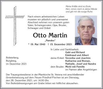 Traueranzeige von Otto Martin von Allgäuer Anzeigeblatt