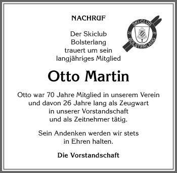 Traueranzeige von Otto Martin von Allgäuer Anzeigeblatt