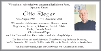 Traueranzeige von Otto Rieger von Allgäuer Zeitung, Marktoberdorf