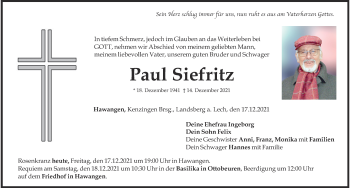 Traueranzeige von Paul Siefritz von Memminger Zeitung