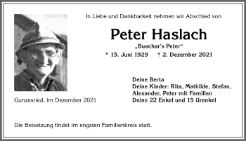 Traueranzeige von Peter Haslach von Allgäuer Anzeigeblatt