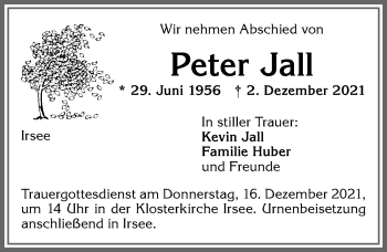 Traueranzeige von Peter Jall von Allgäuer Zeitung, Kaufbeuren/Buchloe