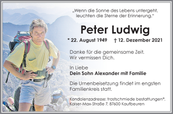 Traueranzeige von Peter Ludwig von Allgäuer Zeitung, Kaufbeuren/Buchloe